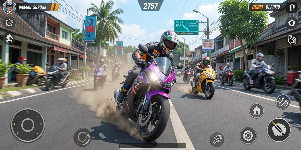Tampilan mendebarkan dari gameplay balapan motor di <strong>2757</strong>.