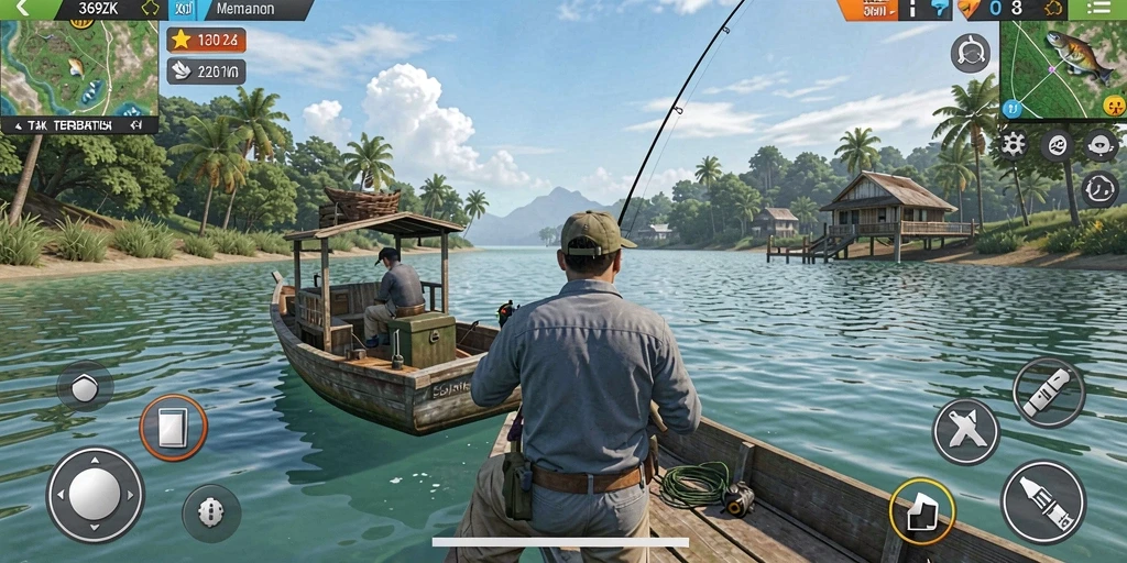 Tampilan gameplay memancing yang seru dan penuh warna.