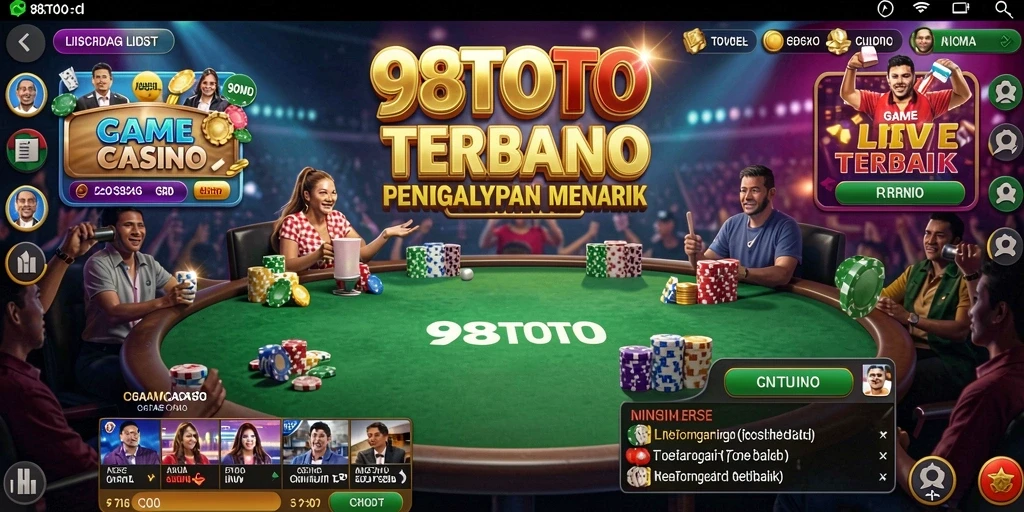 Screenshot utama 98TOTO menunjukkan dealer langsung yang melayani pemain dalam permainan Live Casino.