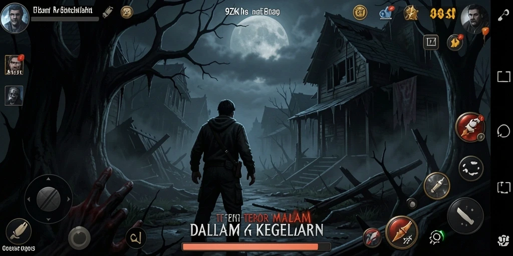 Tampilan gameplay 9ZK dengan suasana mencekam dan makhluk menyeramkan.