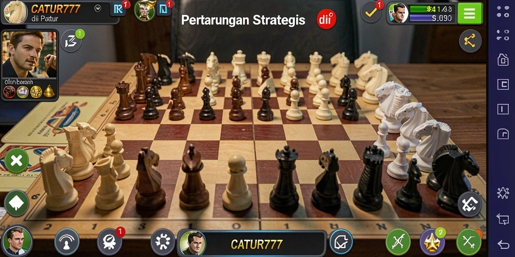Tampilan layar pertarungan seru di CATUR777 dengan karakter unik.