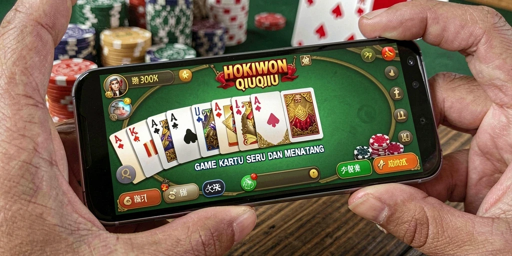 Screenshot utama HOKIWON menampilkan aksi seru permainan QiuQiu.