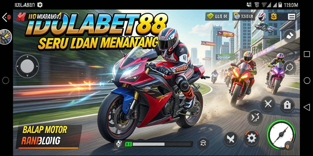 Tangkapan layar gameplay <strong>IDOLABET88</strong> yang menunjukkan aksi balap motor yang seru.