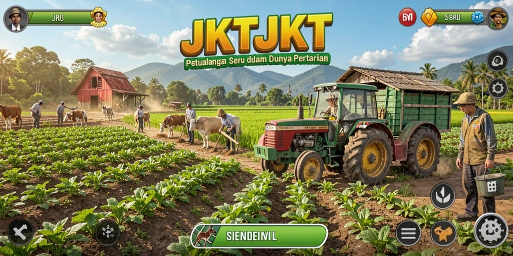 Gameplay seru JKTJKT dengan pertanian yang menyenangkan dan interaksi sosial.