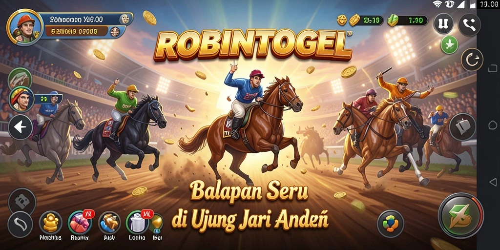 Screenshot gameplay balapan seru ROBINTOGEL dengan mobil melaju kencang.