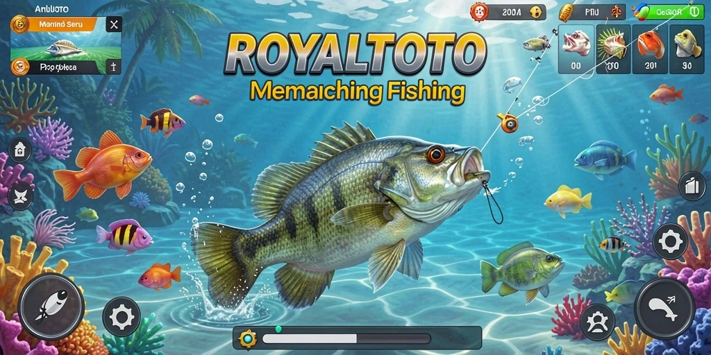 Screenshot gameplay ROYALTOTO dengan adegan memancing yang mendebarkan.