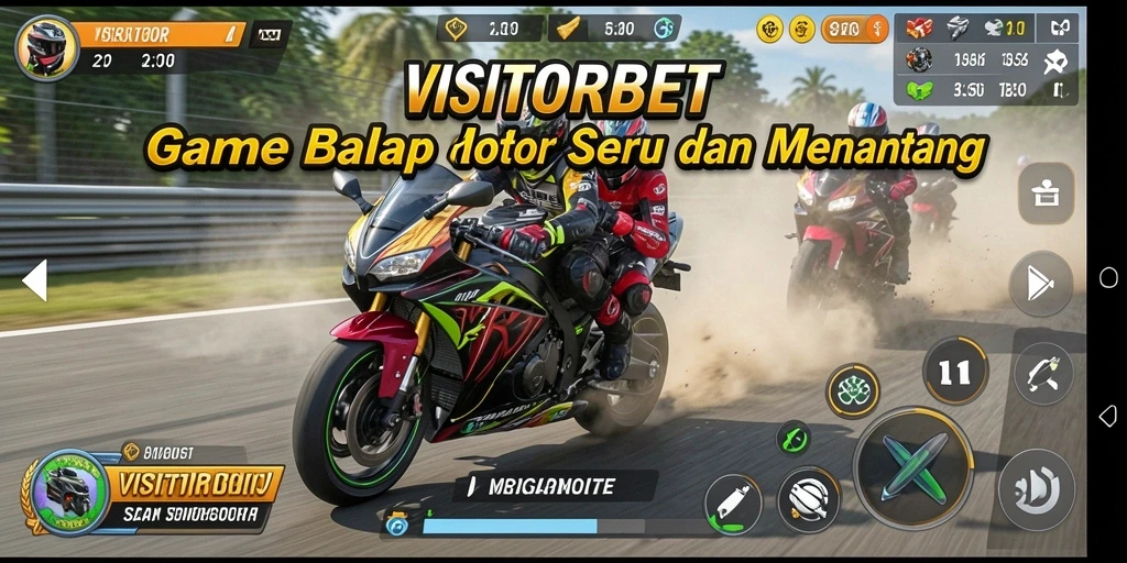 Screenshot gameplay <strong>VISITORBET</strong> menampilkan aksi balapan motor yang mendebarkan.